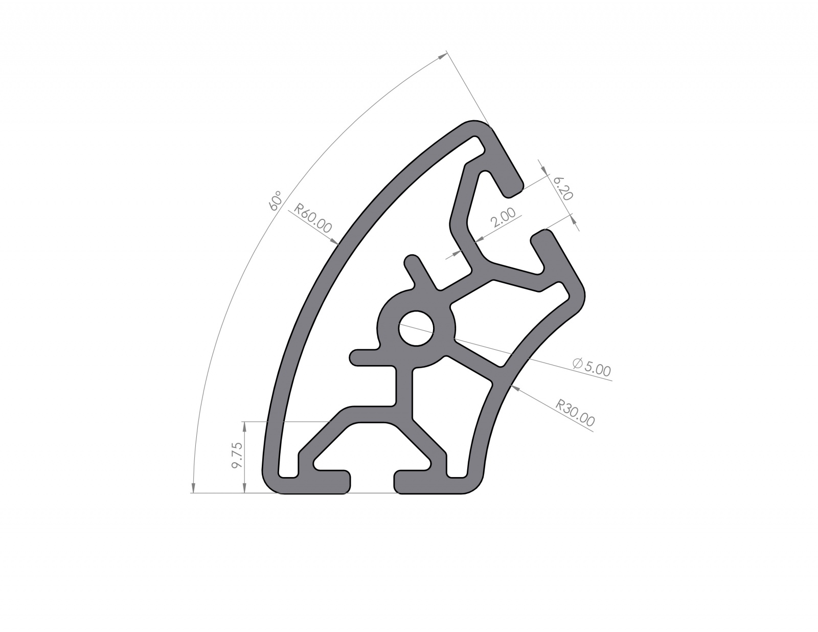 Aluminiumprofil R30x60 60° Nut 6 I-Typ